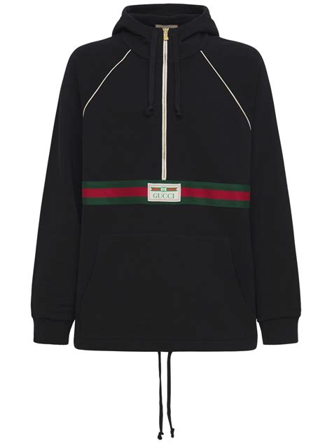 gucci zip up hoodie black|gucci trim tan hoodie sweatshirt.